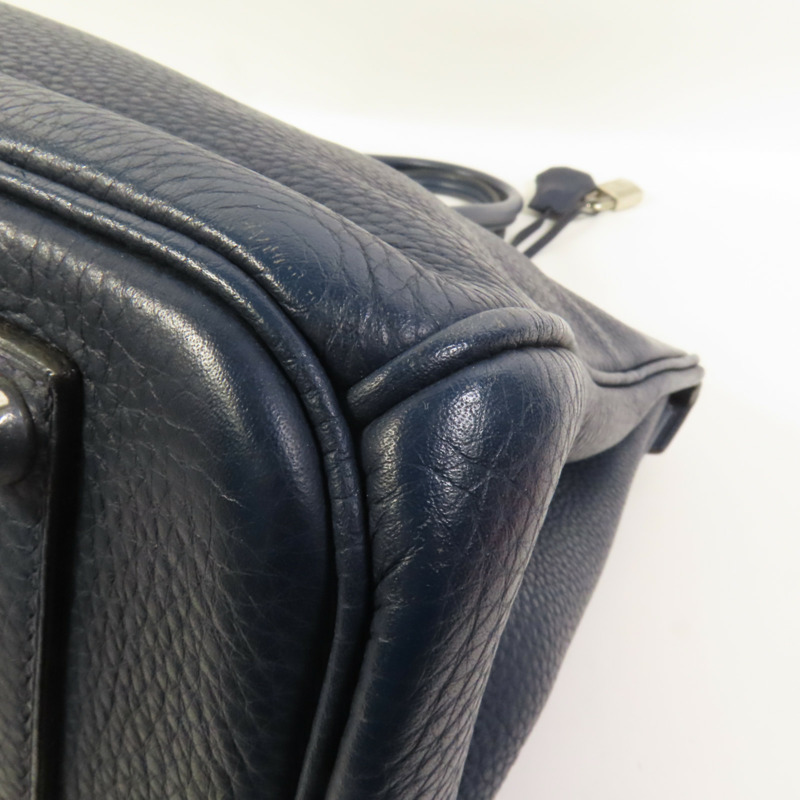 HERMES Clemence皮革Birkin 35銀扣手挽袋Bleu Nuit-12