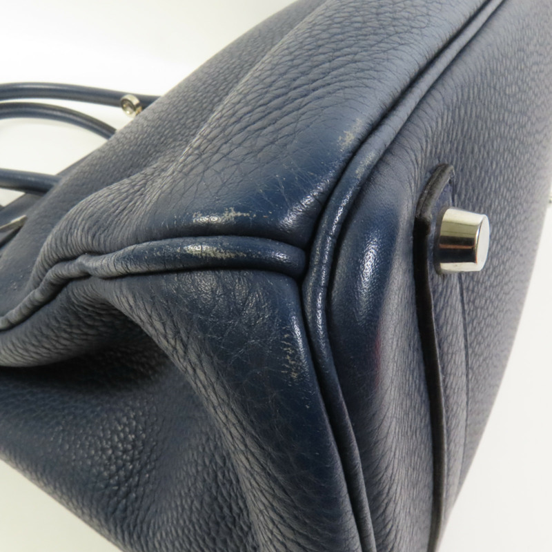 HERMES Clemence皮革Birkin 35銀扣手挽袋Bleu Nuit-13