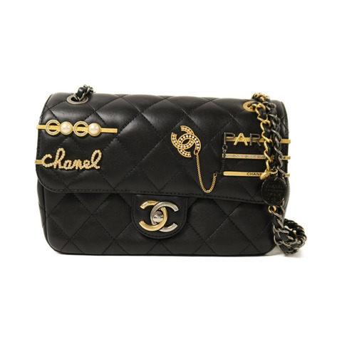 CHANEL 羊皮皮革Pearl Hairpin Badge鏈帶肩背袋