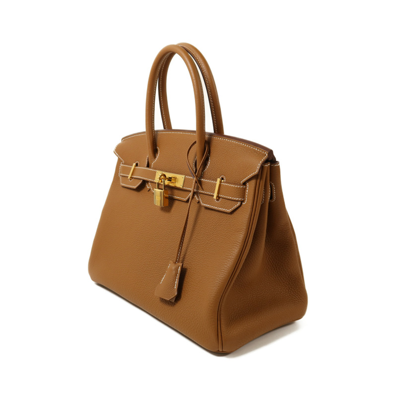 HERMES Clemence皮革Birkin 30金扣手挽袋Gold-2