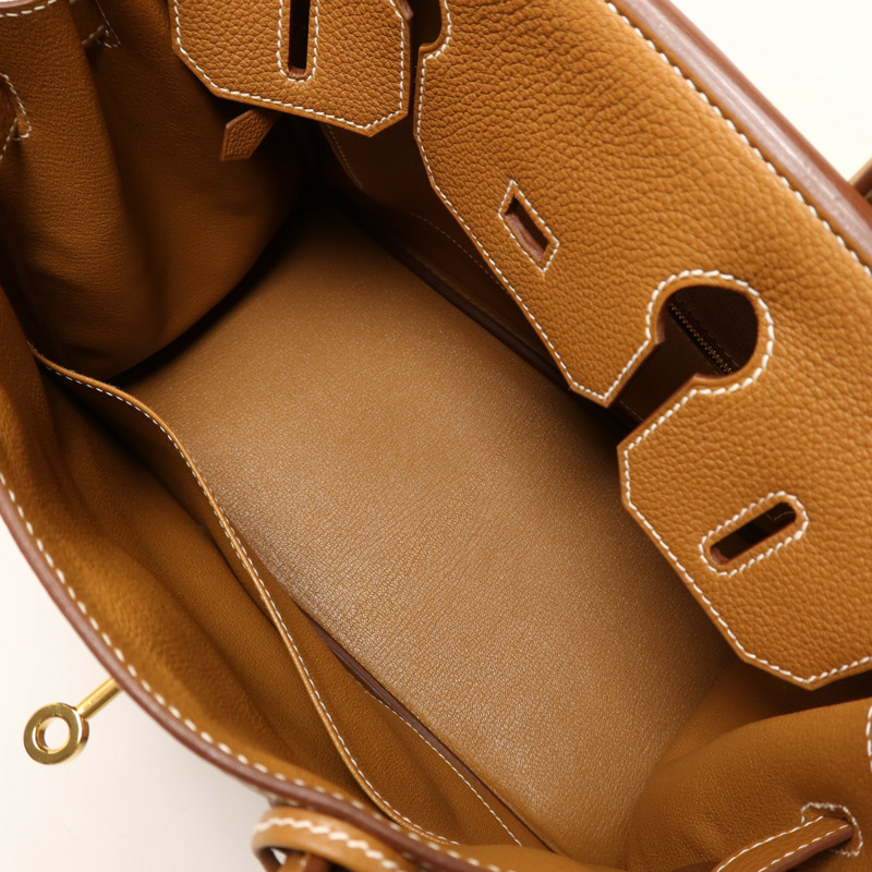 HERMES Clemence皮革Birkin 30金扣手挽袋Gold-4