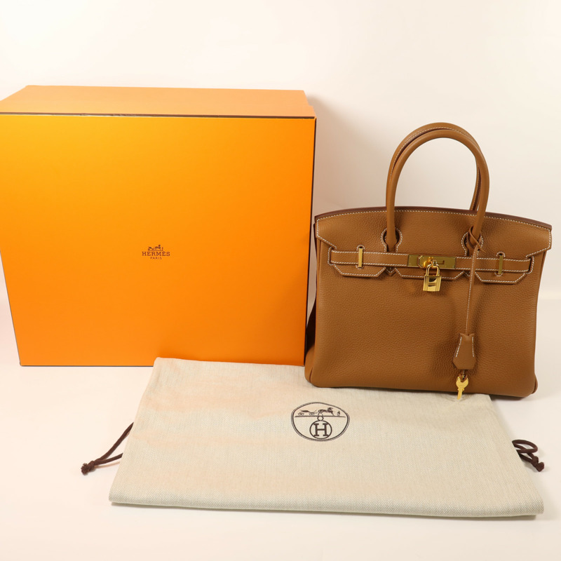 HERMES Clemence皮革Birkin 30金扣手挽袋Gold-10