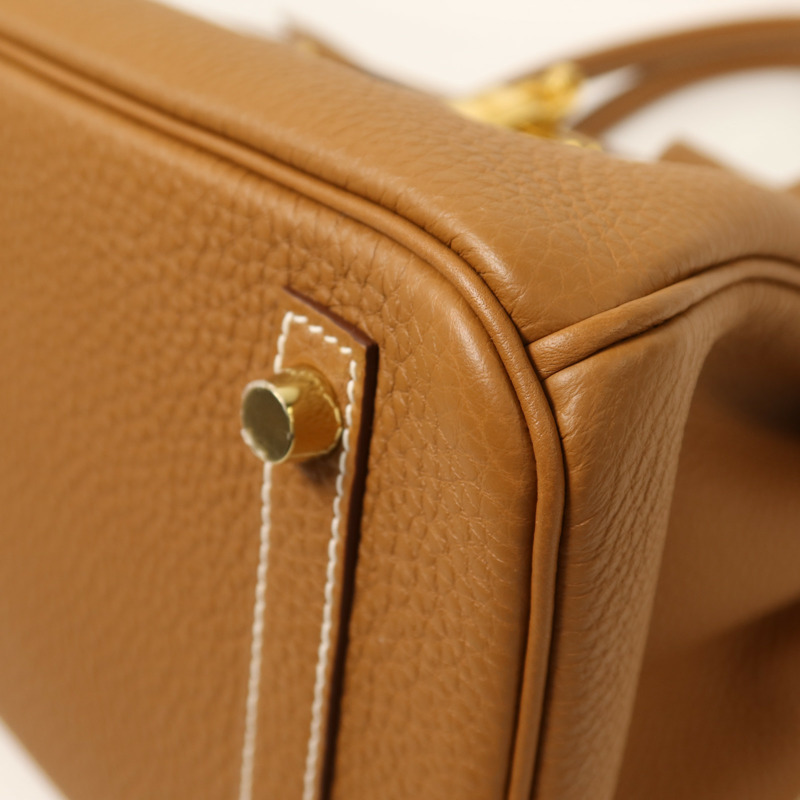 HERMES Clemence皮革Birkin 30金扣手挽袋Gold-12