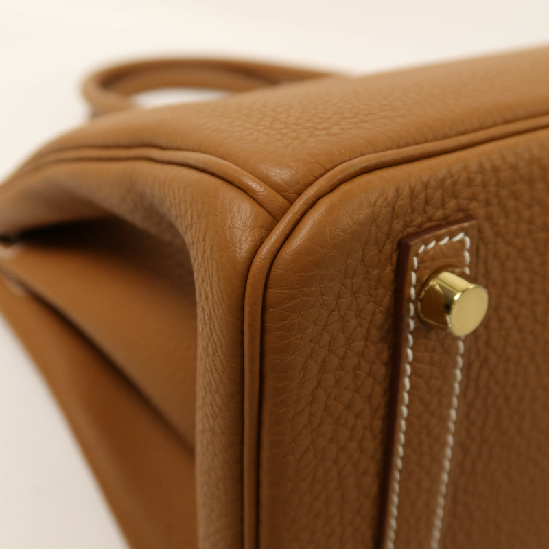 HERMES Clemence皮革Birkin 30金扣手挽袋Gold-13