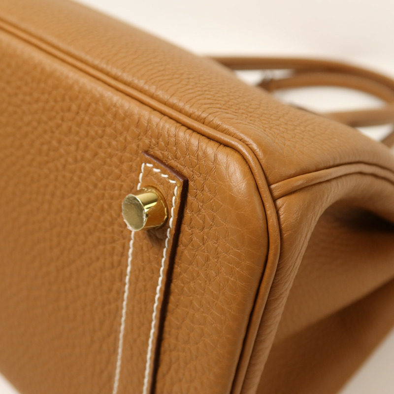 HERMES Clemence皮革Birkin 30金扣手挽袋Gold-14