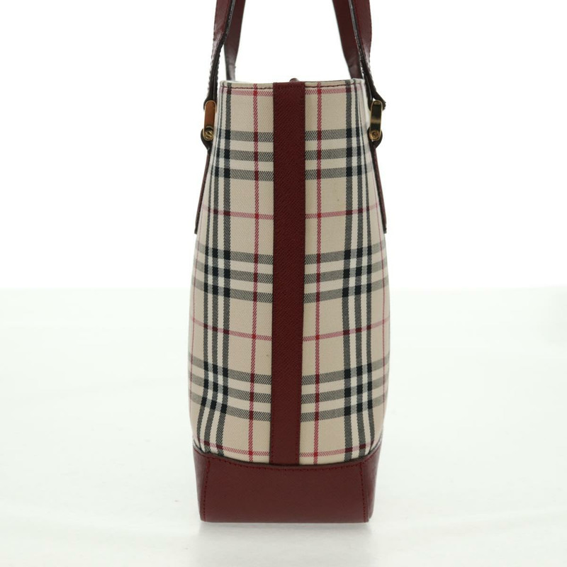 【日本直送】BURBERRY Nova 格紋單肩包帆布皮革米色紅色金色 Auth am10647V-3