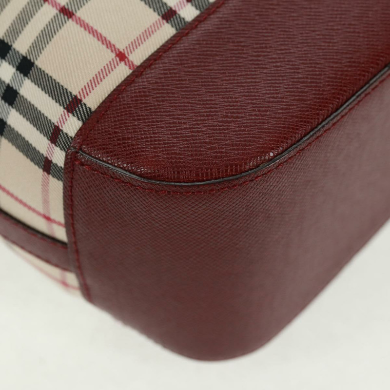 【日本直送】BURBERRY Nova 格紋單肩包帆布皮革米色紅色金色 Auth am10647V-8