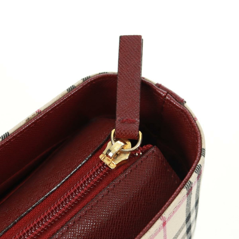 【日本直送】BURBERRY Nova 格紋單肩包帆布皮革米色紅色金色 Auth am10647V-9