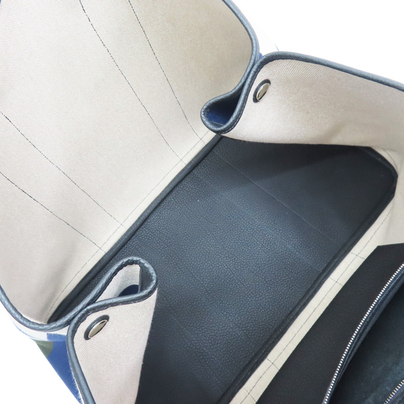 黑色牛皮 白色帆布 Garden Party GM 手提包 B刻【HERMES 愛馬仕】-4