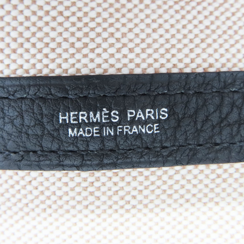 黑色牛皮 白色帆布 Garden Party GM 手提包 B刻【HERMES 愛馬仕】-6