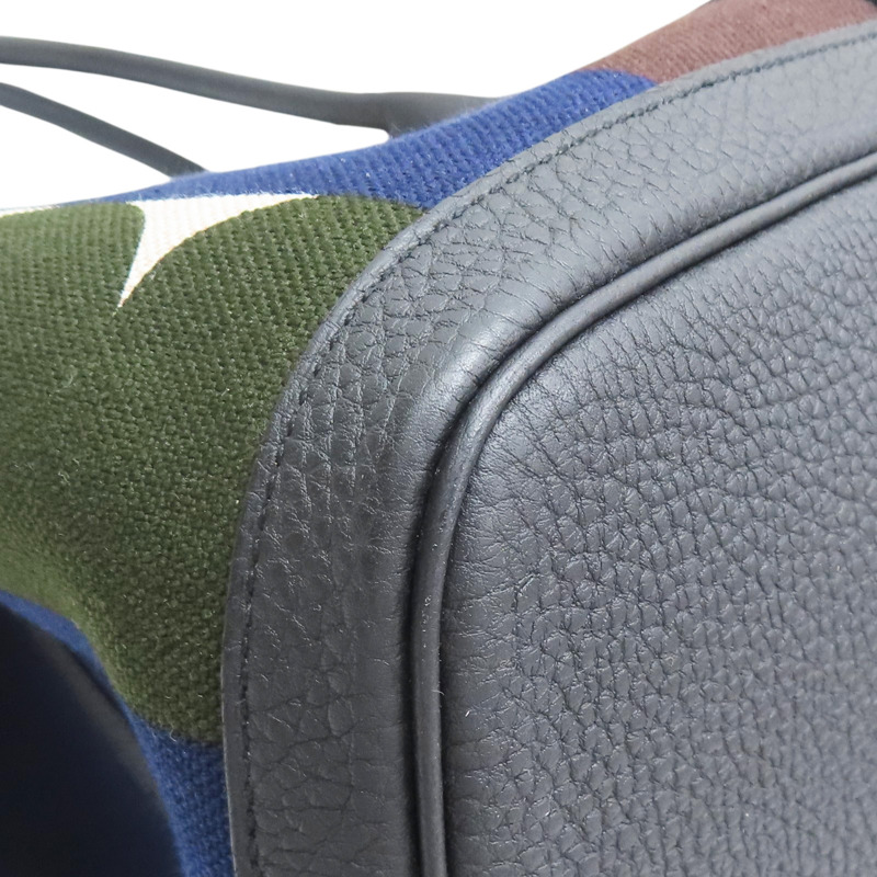 黑色牛皮 白色帆布 Garden Party GM 手提包 B刻【HERMES 愛馬仕】-9