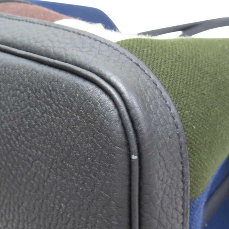 黑色牛皮 白色帆布 Garden Party GM 手提包 B刻【HERMES 愛馬仕】-10