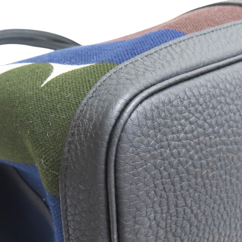 黑色牛皮 白色帆布 Garden Party GM 手提包 B刻【HERMES 愛馬仕】-11