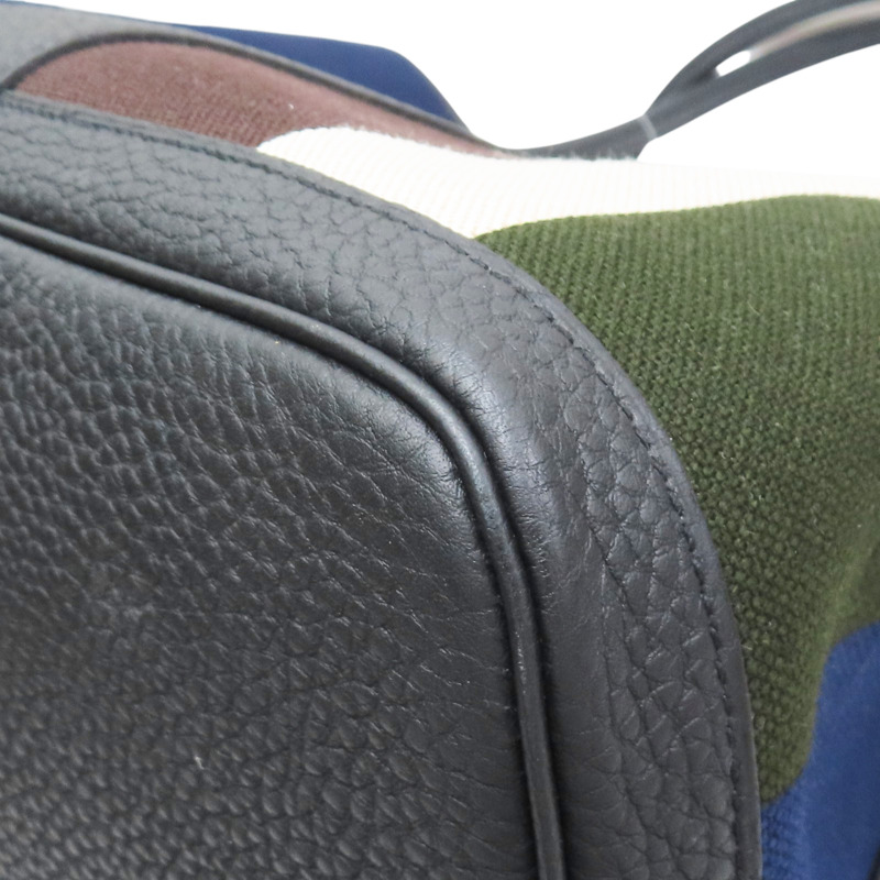 黑色牛皮 白色帆布 Garden Party GM 手提包 B刻【HERMES 愛馬仕】-12