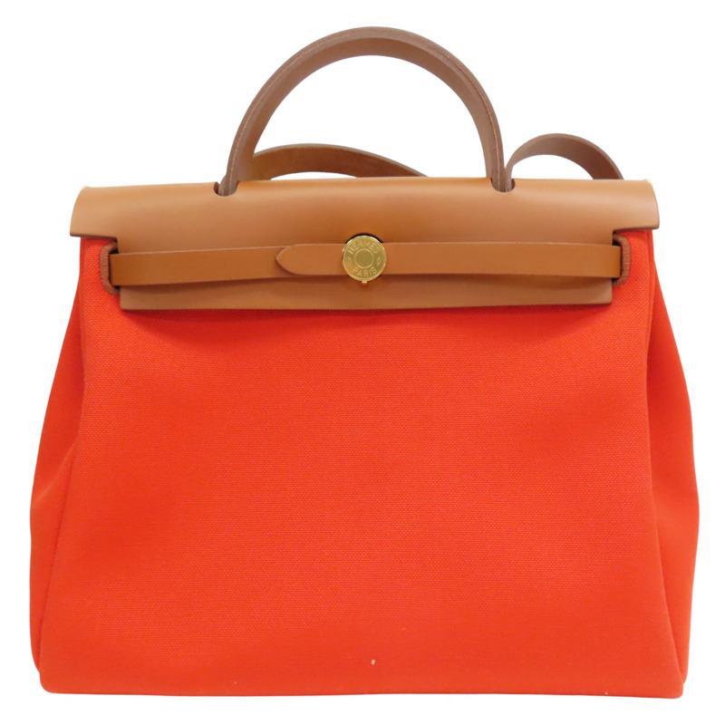 橘色 帆布 Herbag Zip 31 兩用包 U刻 金扣【HERMES 愛馬仕】-0
