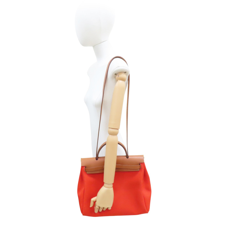 橘色 帆布 Herbag Zip 31 兩用包 U刻 金扣【HERMES 愛馬仕】-9