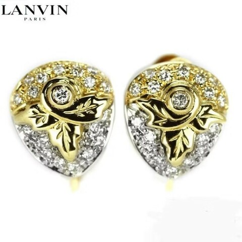 法國巴黎 LANVIN 18K金 Pt900鉑金 天然鑽石 草莓耳環