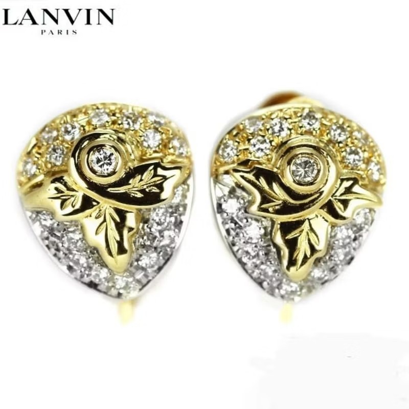 法國巴黎 LANVIN 18K金 Pt900鉑金 天然鑽石 草莓耳環-0