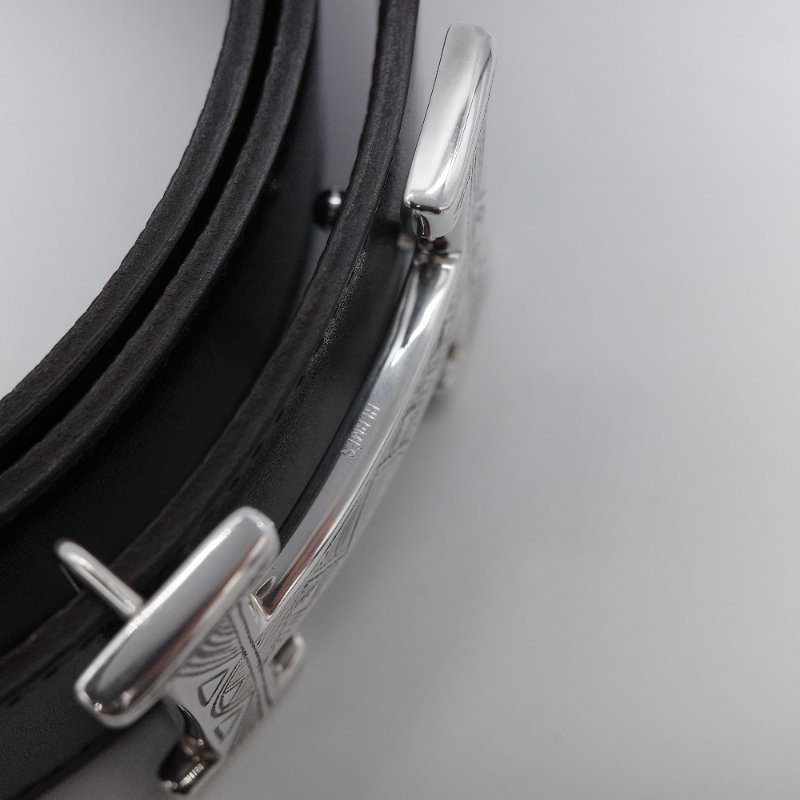 Hermès 愛馬仕 Touareg 手刻圖騰銀製 H 扣 32mm 雙面皮帶-3