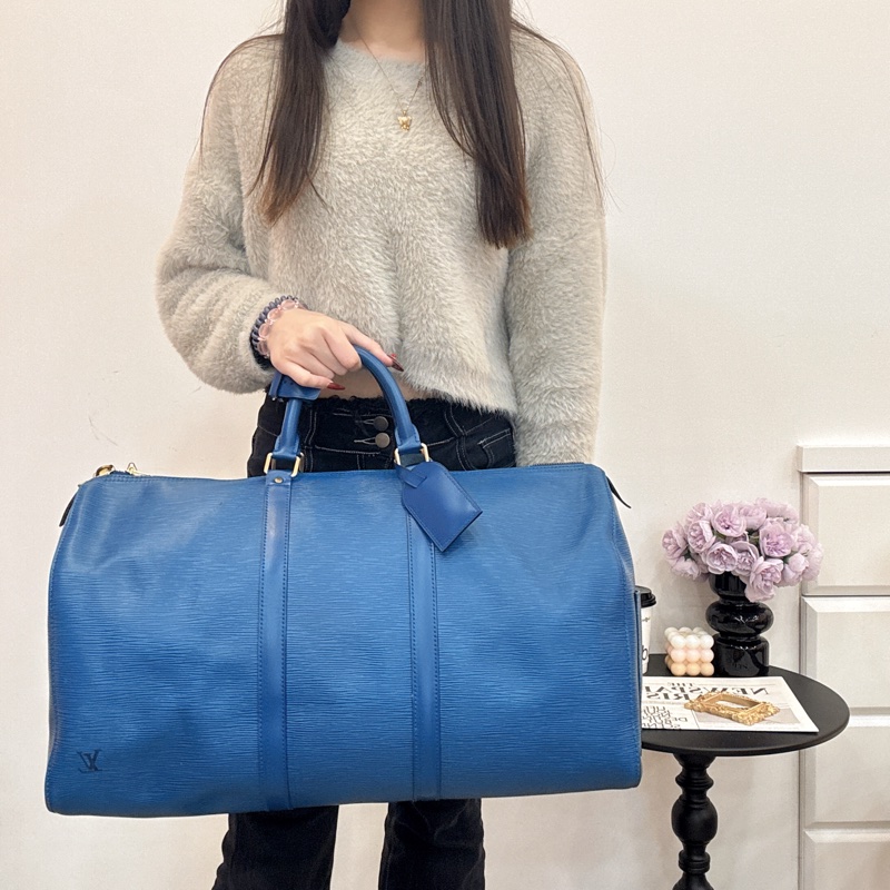 Louis Vuitton Keepall 50藍色旅行袋 Vintage 中古 二手 手提-4
