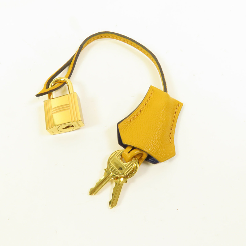 HERMES Chevre皮革Kelly 28金扣手挽肩背兩用袋Deep Blue/Jaune Ambre-8