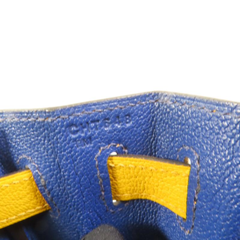 HERMES Chevre皮革Kelly 28金扣手挽肩背兩用袋Deep Blue/Jaune Ambre-11