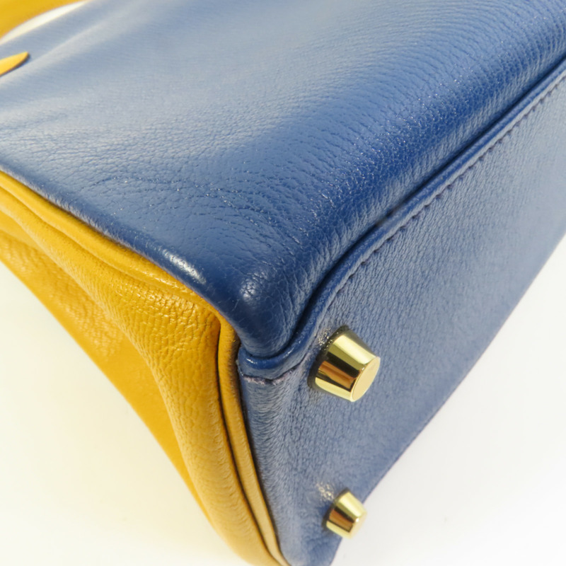 HERMES Chevre皮革Kelly 28金扣手挽肩背兩用袋Deep Blue/Jaune Ambre-14