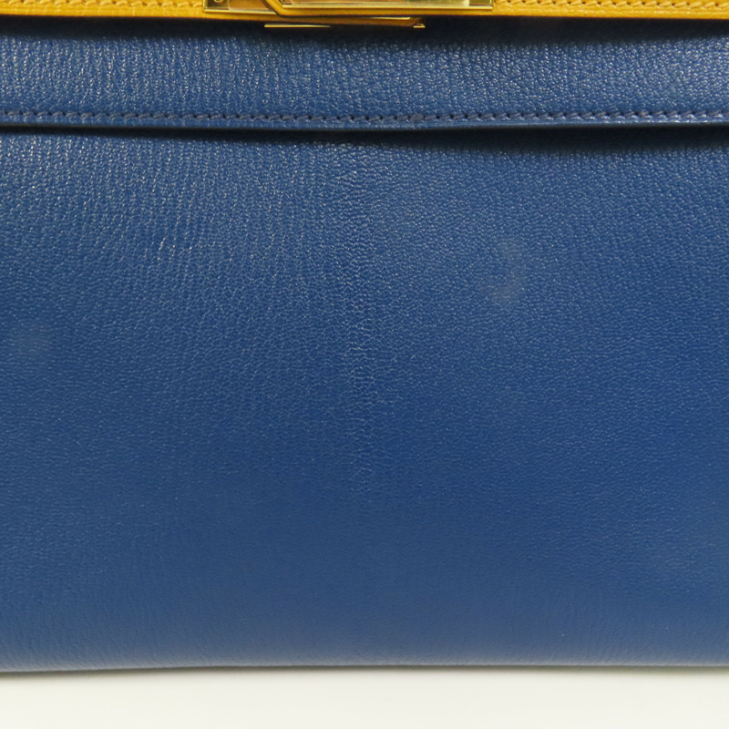 HERMES Chevre皮革Kelly 28金扣手挽肩背兩用袋Deep Blue/Jaune Ambre-16
