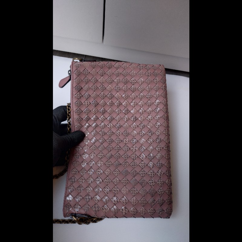 BV 粉紫皮編拚蛇皮鍊帶小包-1
