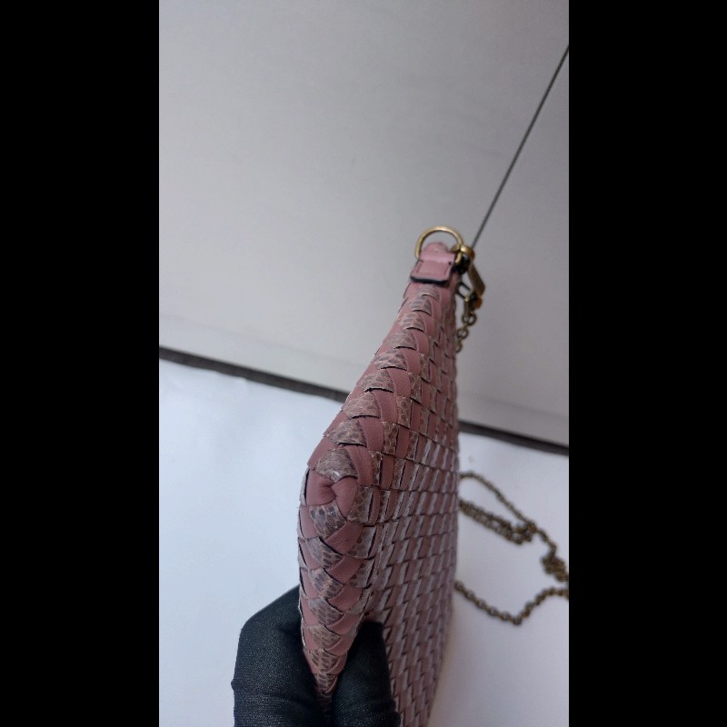 BV 粉紫皮編拚蛇皮鍊帶小包-5