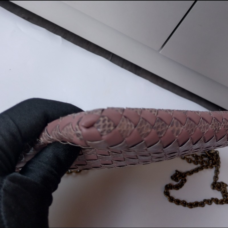 BV 粉紫皮編拚蛇皮鍊帶小包-7