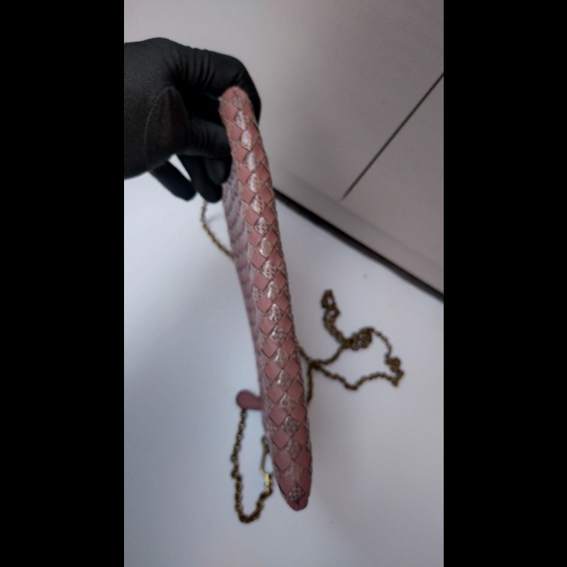 BV 粉紫皮編拚蛇皮鍊帶小包-8