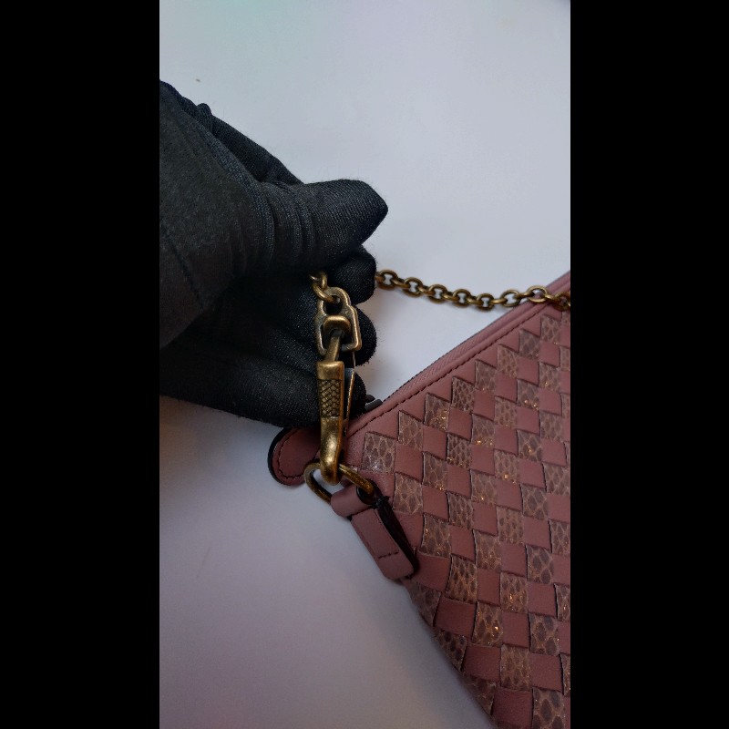 BV 粉紫皮編拚蛇皮鍊帶小包-21