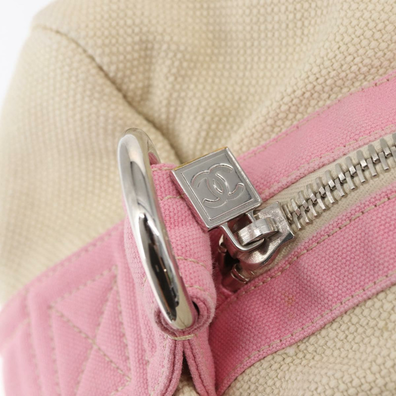【日本直送】香奈兒波士頓包 帆布 粉紅色 銀色 CC Auth mr1869-9
