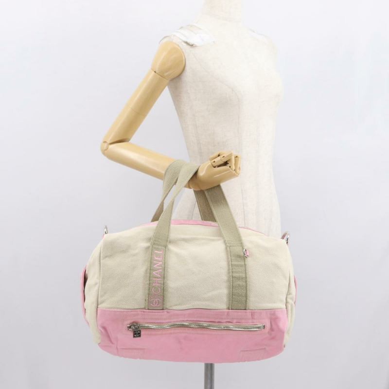 【日本直送】香奈兒波士頓包 帆布 粉紅色 銀色 CC Auth mr1869-23