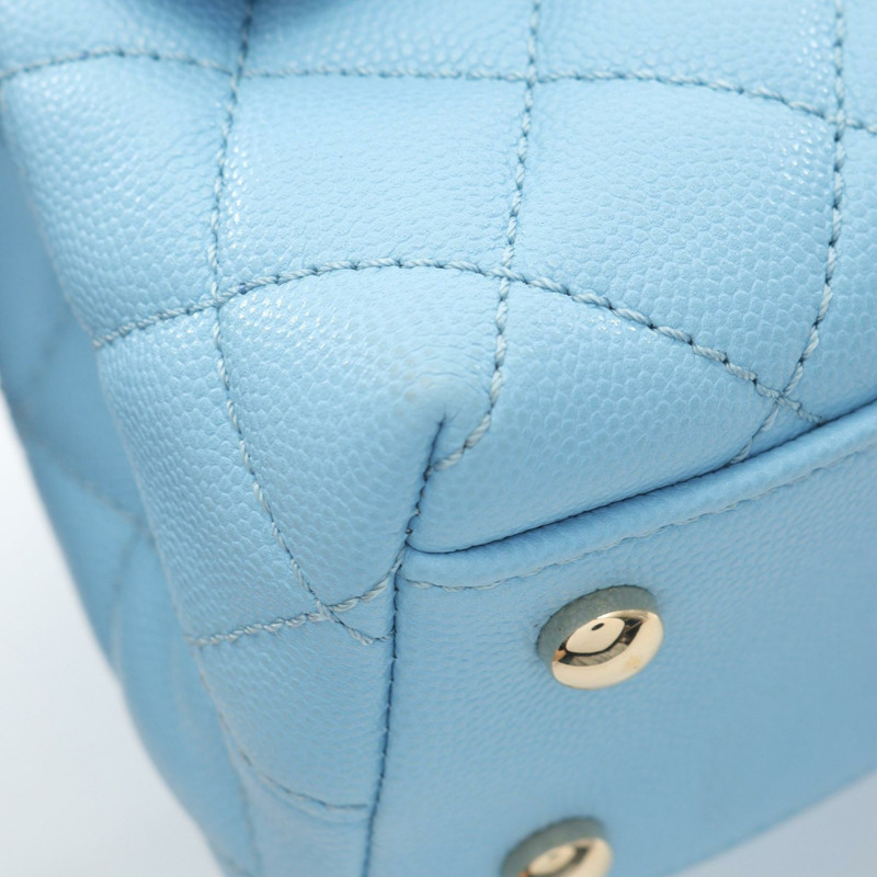 香奈兒 Coco Handle 翻蓋絎縫肩背包 小牛皮 藍色 二手 女士 金色五金-7