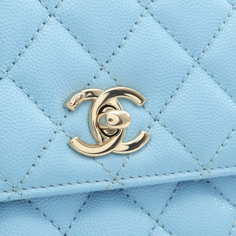 香奈兒 Coco Handle 翻蓋絎縫肩背包 小牛皮 藍色 二手 女士 金色五金-8