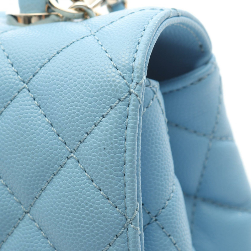 香奈兒 Coco Handle 翻蓋絎縫肩背包 小牛皮 藍色 二手 女士 金色五金-9