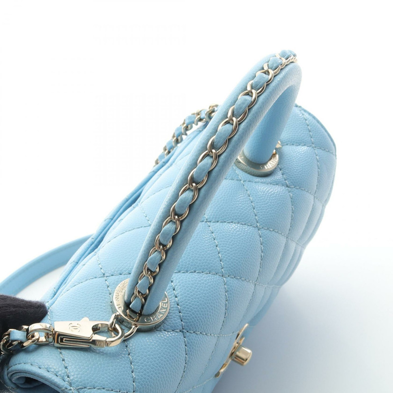 香奈兒 Coco Handle 翻蓋絎縫肩背包 小牛皮 藍色 二手 女士 金色五金-10