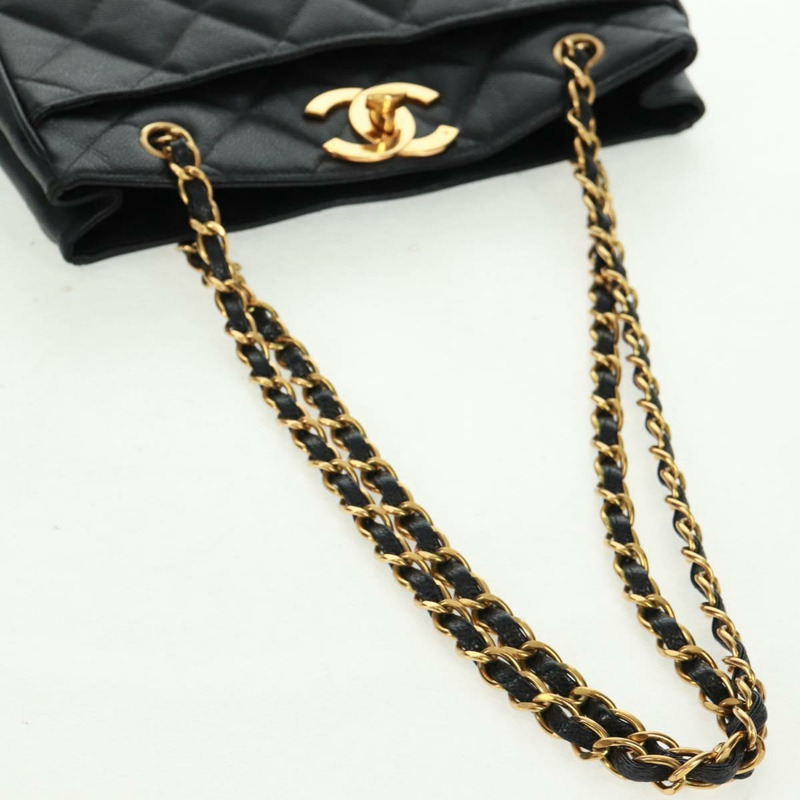 【日本直送】香奈兒 (CHANEL) 菱格紋鏈條肩背包，魚子醬紋皮革，黑色，金色雙C標誌，正品編號 165470V-5