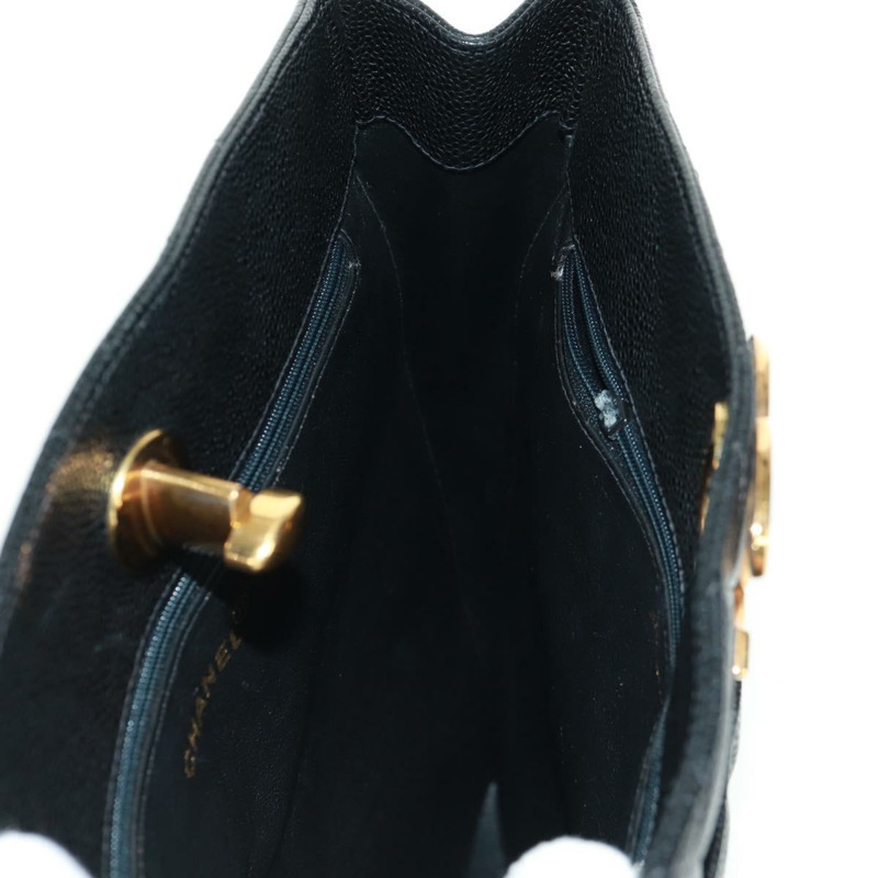 【日本直送】香奈兒 (CHANEL) 菱格紋鏈條肩背包，魚子醬紋皮革，黑色，金色雙C標誌，正品編號 165470V-22