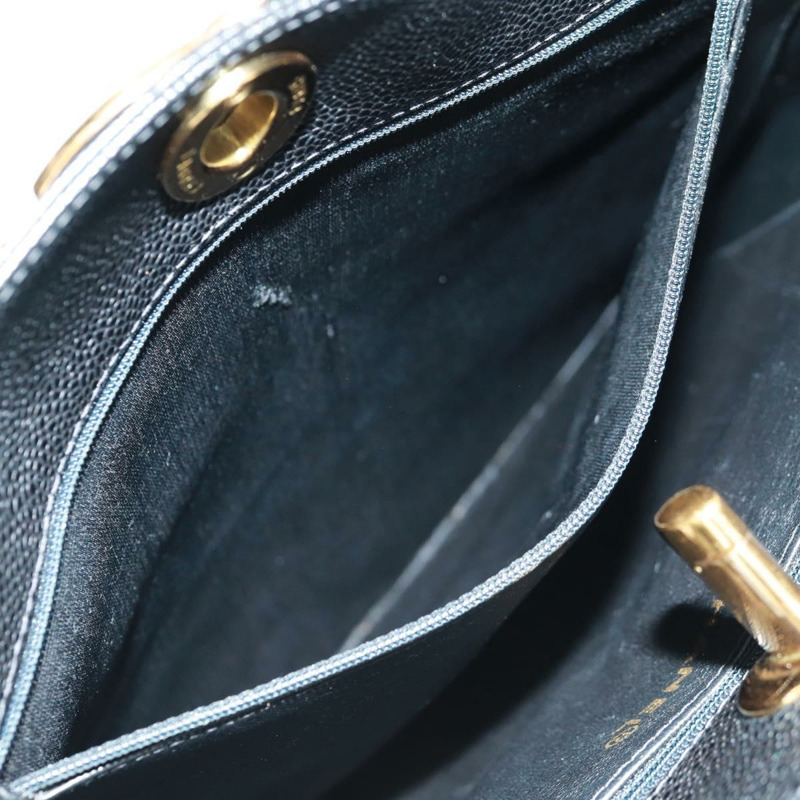 【日本直送】香奈兒 (CHANEL) 菱格紋鏈條肩背包，魚子醬紋皮革，黑色，金色雙C標誌，正品編號 165470V-24