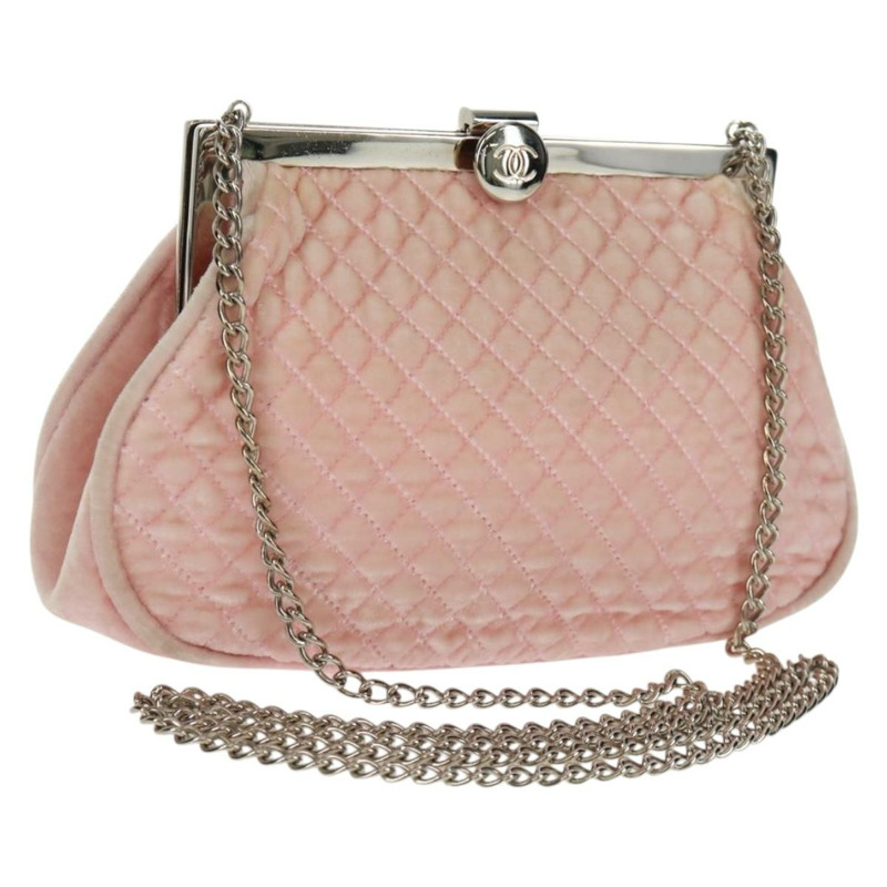 【日本直送】香奈兒 (CHANEL) 絎縫鏈條肩背包 絲絨粉紅色 銀色 CC 標誌 Auth 165897V-0