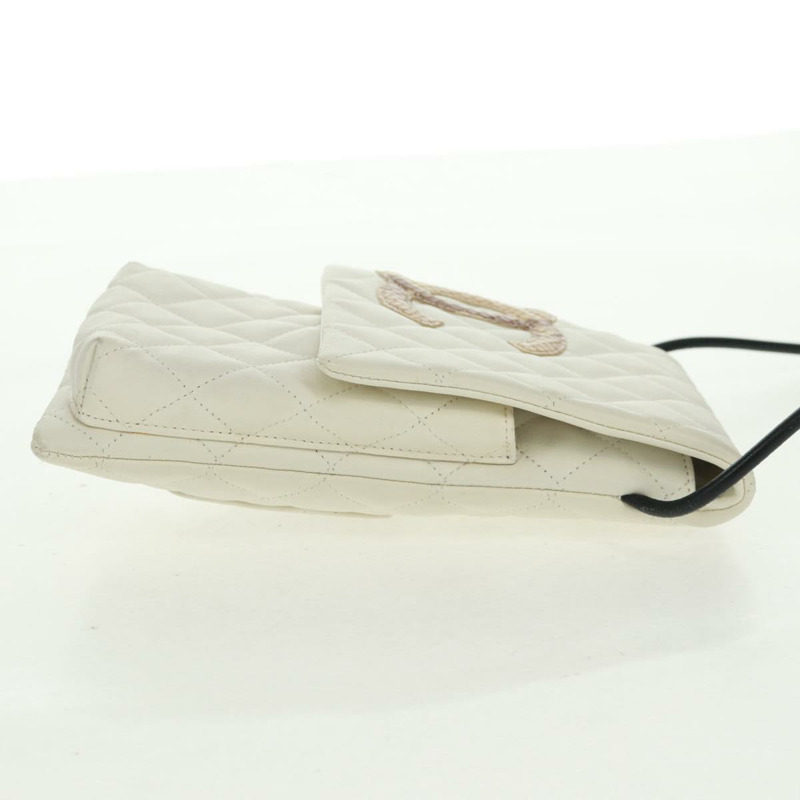 【日本直送】香奈兒 (CHANEL) 絎縫 Cambon 系列單肩包，白色銀色皮革，帶雙C標誌，貨號 165545V-3