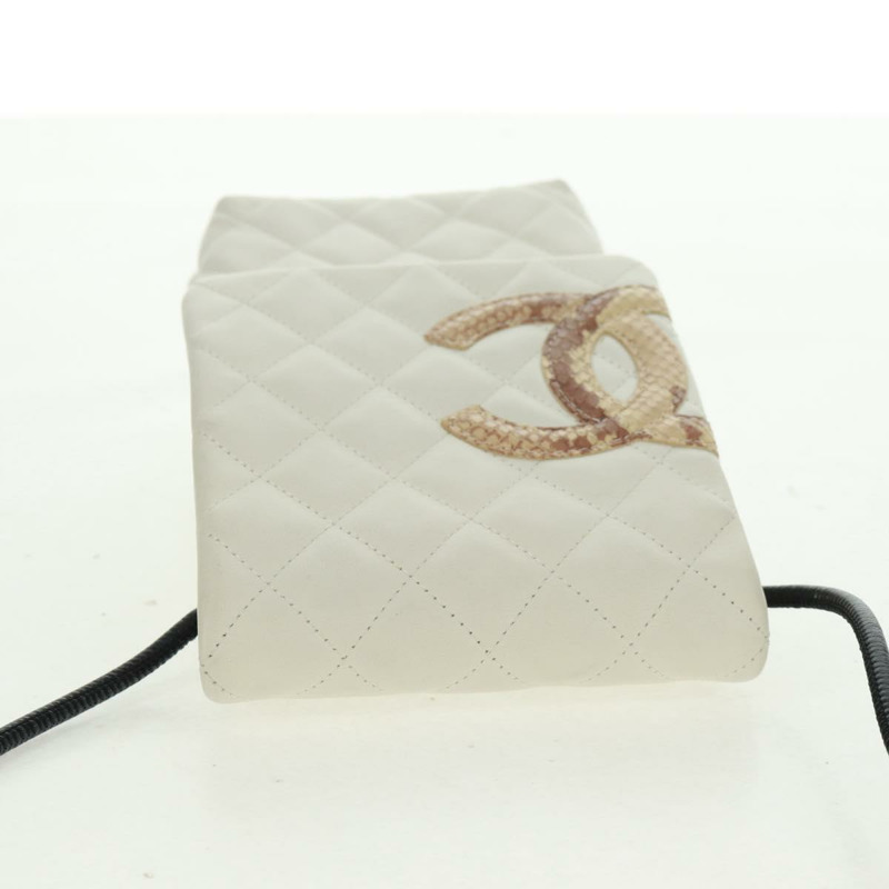 【日本直送】香奈兒 (CHANEL) 絎縫 Cambon 系列單肩包，白色銀色皮革，帶雙C標誌，貨號 165545V-5