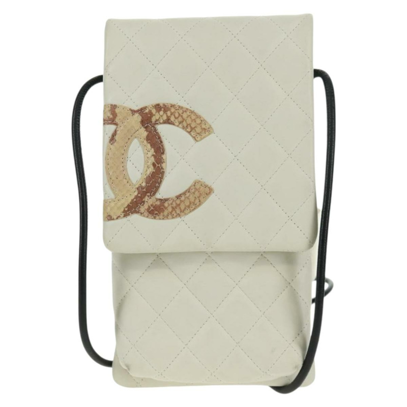 【日本直送】香奈兒 (CHANEL) 絎縫 Cambon 系列單肩包，白色銀色皮革，帶雙C標誌，貨號 165545V-12