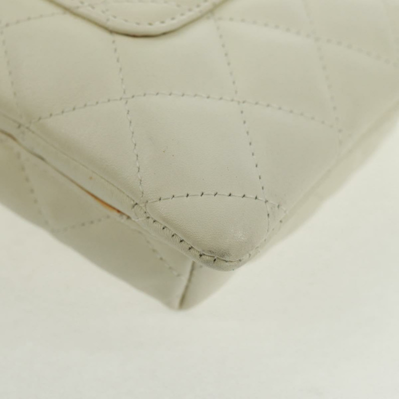 【日本直送】香奈兒 (CHANEL) 絎縫 Cambon 系列單肩包，白色銀色皮革，帶雙C標誌，貨號 165545V-16