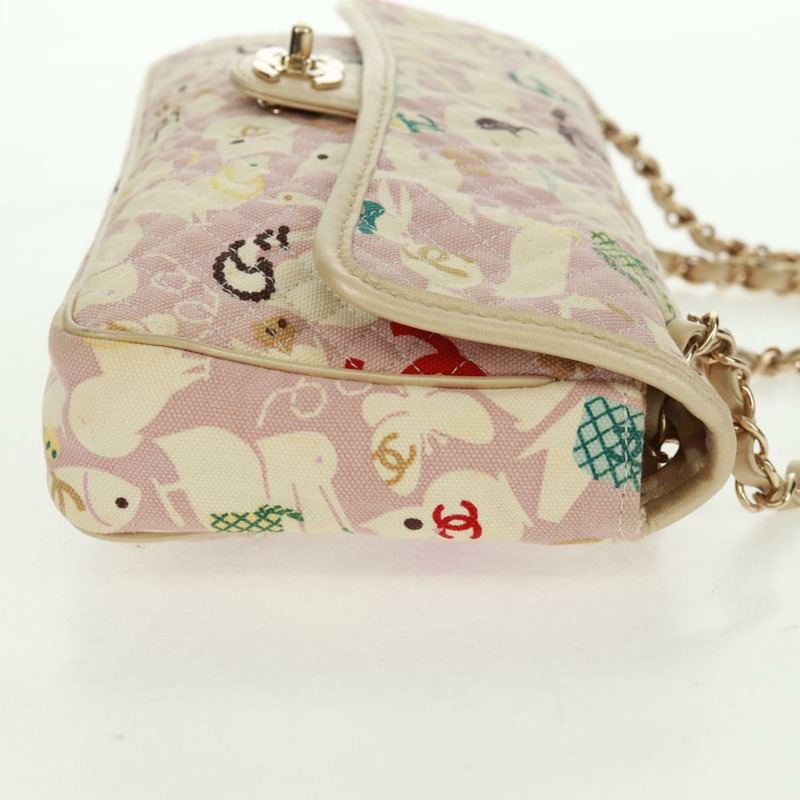 【日本直送】香奈兒 Matelasse 25 單翻蓋鏈條包 帆布 米色 金色 CC 標誌 正品 165652SAV-3