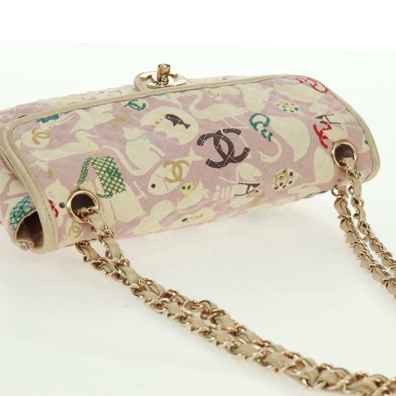 【日本直送】香奈兒 Matelasse 25 單翻蓋鏈條包 帆布 米色 金色 CC 標誌 正品 165652SAV-5