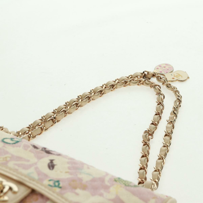 【日本直送】香奈兒 Matelasse 25 單翻蓋鏈條包 帆布 米色 金色 CC 標誌 正品 165652SAV-13